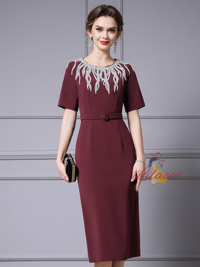 Burgundy Beading Mother Of The Bride Dress
