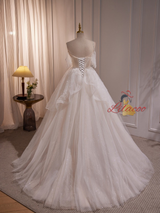 White Tulle Spaghetti Straps Sequins Wedding Dress