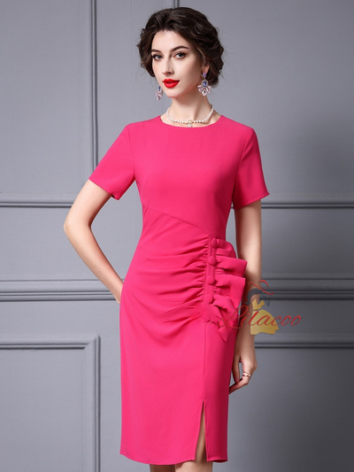Fuchsia Short Sleeve Mother Of The Bride Dress