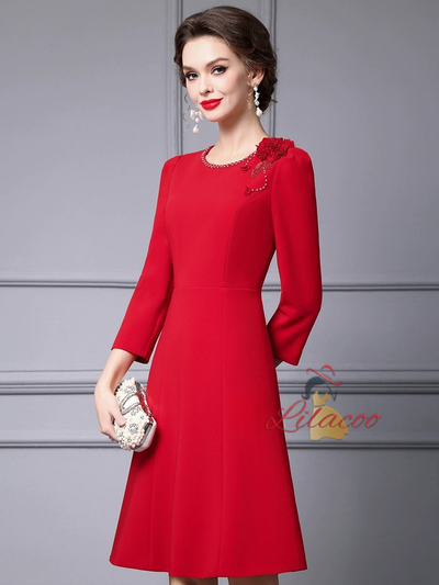 Red Flower Beading Mother of the Bride Dress