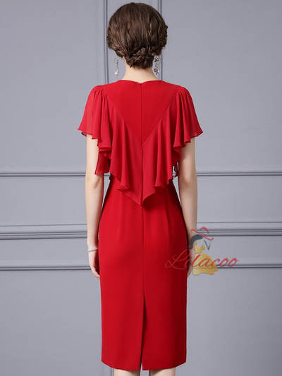 Red Pleats Mother Of The Bride Dress