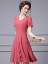 Brick-red V-neck Beading Mother Of The Bride Dress