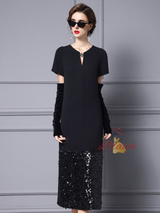 Black Sequins V-neck Mother Of The Bride Dress