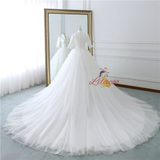 White Deep V-neck Short Sleeve Wedding Dress