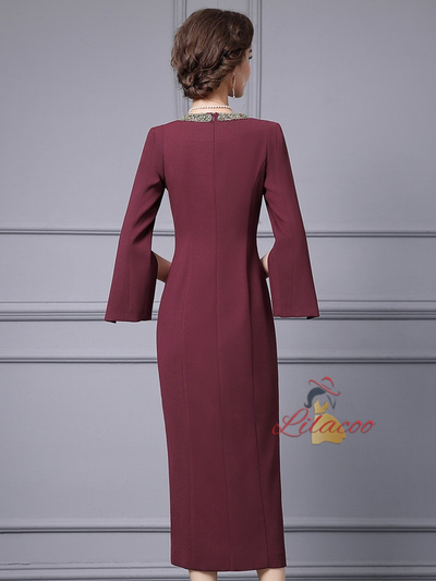 Black Long Sleeve V-neck Mother Of The Bride Dress