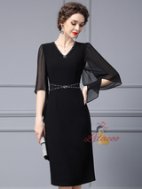 Black V-neck Beading Mother Of The Bride Dress