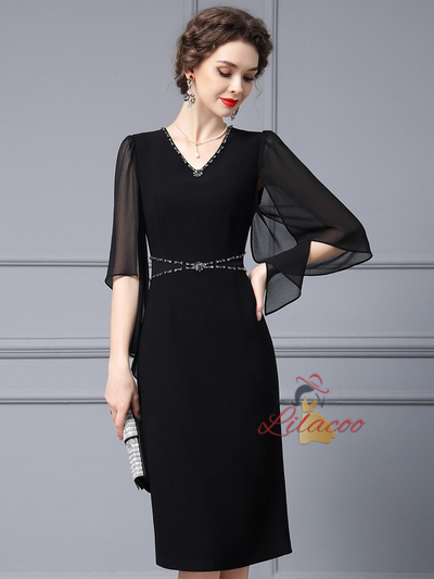 Black V-neck Beading Mother Of The Bride Dress