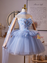 Blue Tulle Sequins Butterfly Homecoming Dress