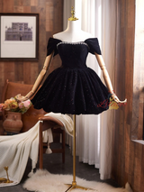 Black Velvet Sequins Crystal Homecoming Dress