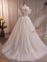Ivory Tulle Straps Sequins Pleats Wedding Dress
