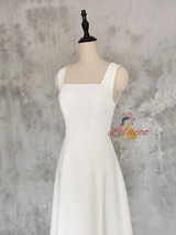 White Square Neck Short Wedding Dress