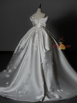 Vintage White Satin Flower Wedding Dress