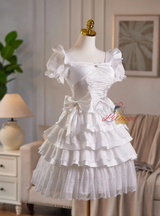White Satin Bow Homecoming Dress