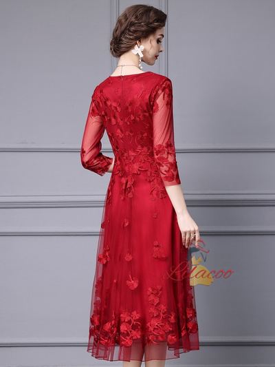 Green 3/4 Sleeve Lace Mother Of The Bride Dress