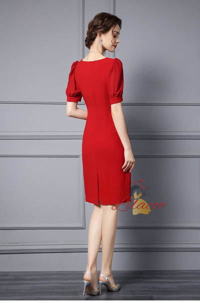 Red Short Sleeve Mother Of The Bride Dress