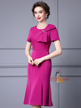 Fuchsia Short Sleeve Mother Of The Bride Dress