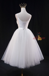 White Tulle Spaghetti Straps Pleats Wedding Dress