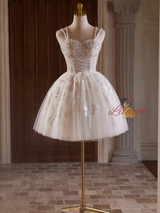 White Tulle Straps Beading Homecoming Dress