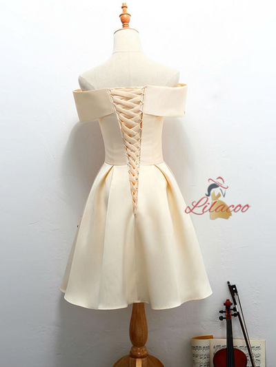 Yellow Satin Appliques Homecoming Dress