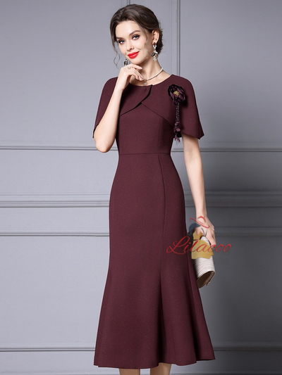 Burgundy Flower Beading Mother of the Bride Dress