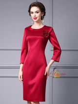 Red 3/4 Sleeve Mother Of The Bride Dress