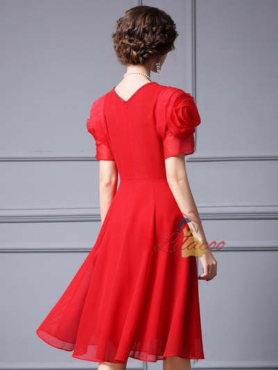 Red Short Sleeve Beading Mother Of The Bride Dress