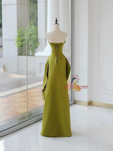 Green Satin Strapless Appliques Pleats Prom Dress