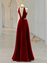 Burgundy Velvet Beading Prom Dress
