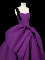 Purple Satin Straps Pleats Prom Dress