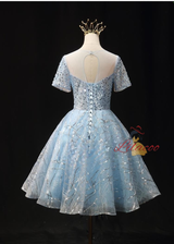 Light Blue Tulle Sequins Homecoming Dress