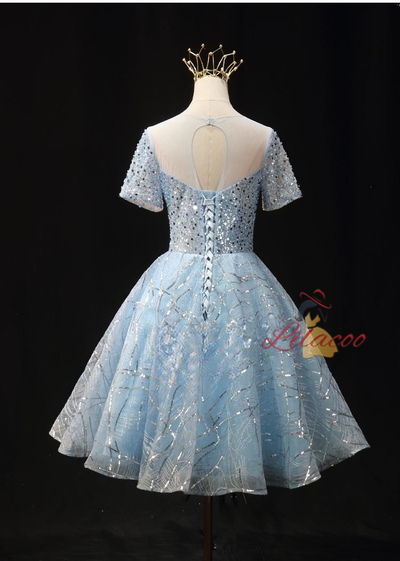 Light Blue Tulle Sequins Homecoming Dress