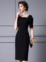 Black Square Neck Mother Of The Bride Dress