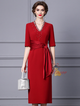 Short Sleeve Beading Mother Of The Bride Dress