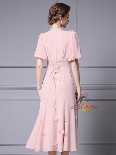 Puff Sleeve Flower Beading Mother Of The Bride Dress