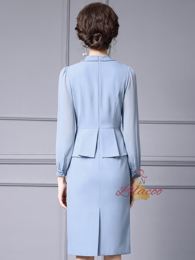 Light Blue Long Sleeve Mother Of The Bride Dress