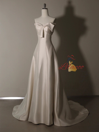 White Satin Strapless Wedding Dress