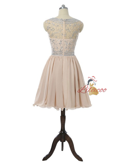 Champagne Chiffon Beading Crystal Homecoming Dress
