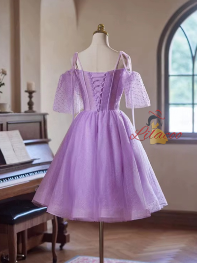 Purple Tulle Spaghetti Straps Homecoming Dress