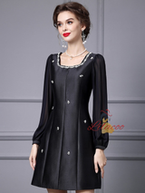 Black Satin Long Sleeve Mother Of The Bride Dress