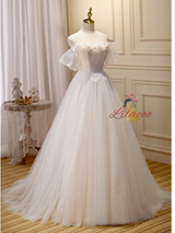 Ivory Tulle Lace Straps Beading Wedding Dress