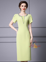 Green Short Sleeve Beading Mother Of The Bride Dress