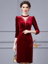 Beading Velvet Long Sleeve Mother Of The Bride Dress