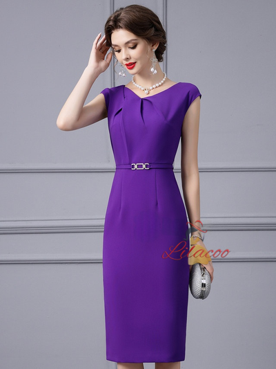 Simple Purple Pleats Mother Of The Bride Dress