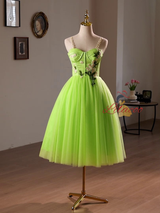 Green Straps Tulle Appliques Homecoming Dress