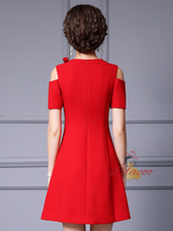 Red Short Sleeve Beading Mother Of The Bride Dress