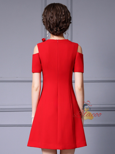 Red Short Sleeve Beading Mother Of The Bride Dress