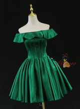 Simple Green Satin Off the Shoulder Homecoming Dress