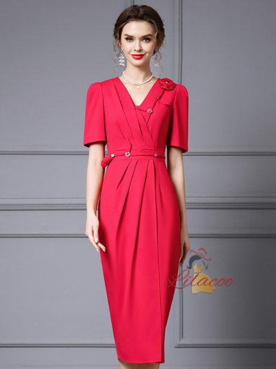 Short Sleeve Pleats Mother Of The Bride Dress