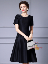 Black Satin Short Sleeve Mother Of The Bride Dress