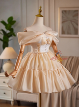 Champagne Off the Shoulder Bow Homecoming Dress